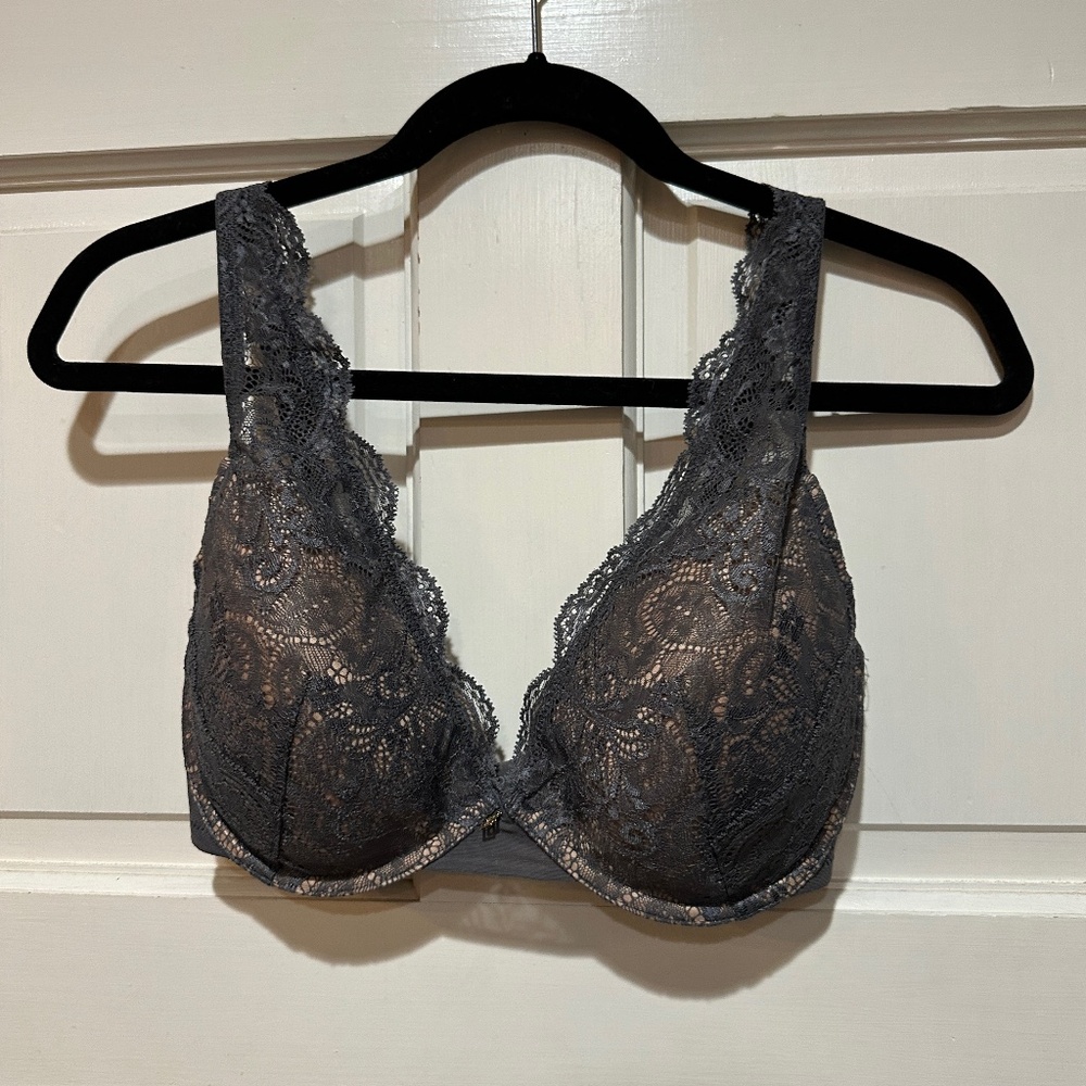 ThirdLove 32F Bra Gray 24/7 Lace Contour Plunge Underwire Back Closure Beautiful